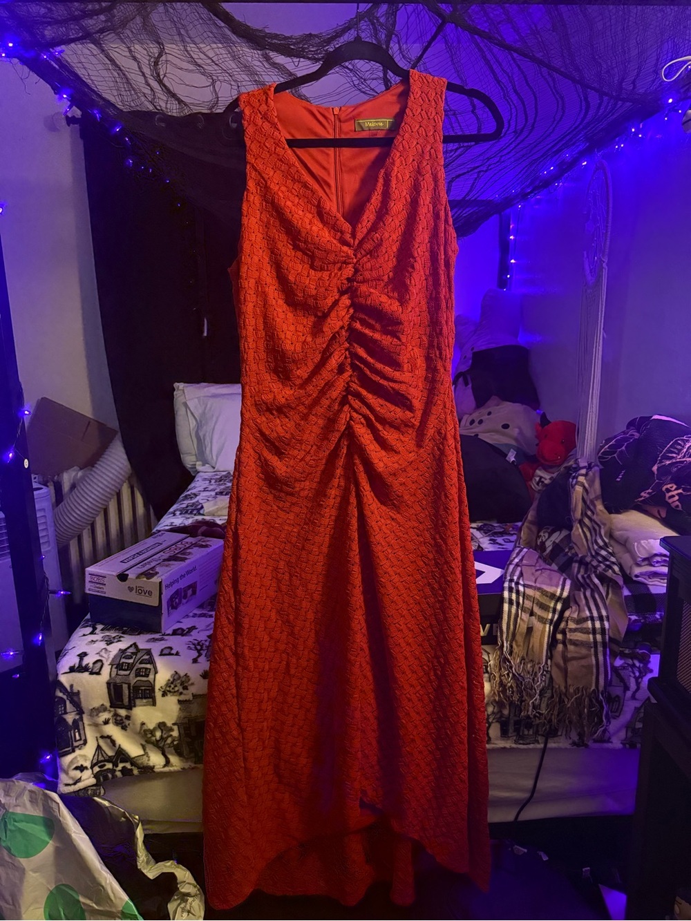Sleeveless High-Low Ruched Dress in Bright Orange